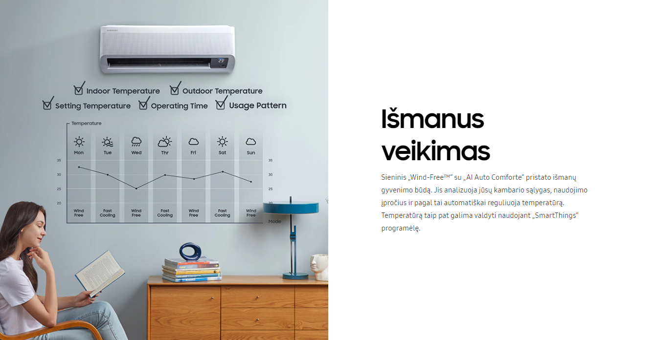 Samsung Nordic Windfree  2.5/3.2 kW oro kondicionierius šilumos siurblys , šildo prie -30