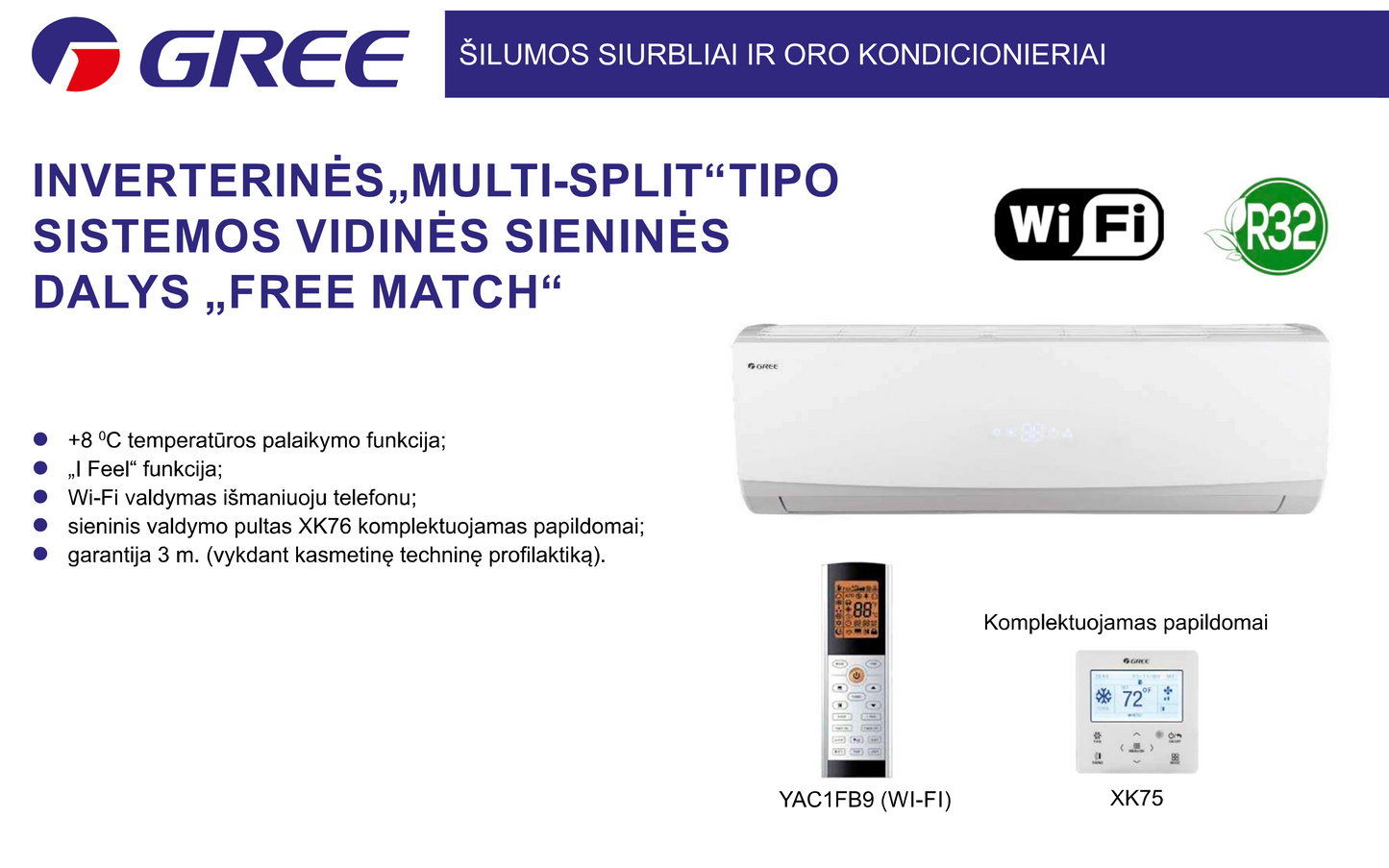 GREE Multi-Split oro kondicionieriaus vidinė dalis 5.2/5.6 kW