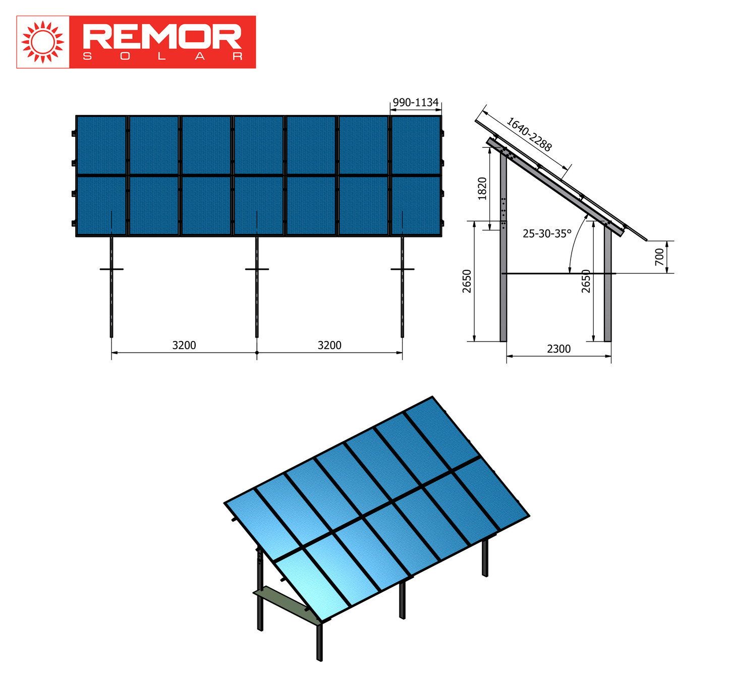 REMOR antžeminė montavimo sistema saulės elektrinei, 14 modulių