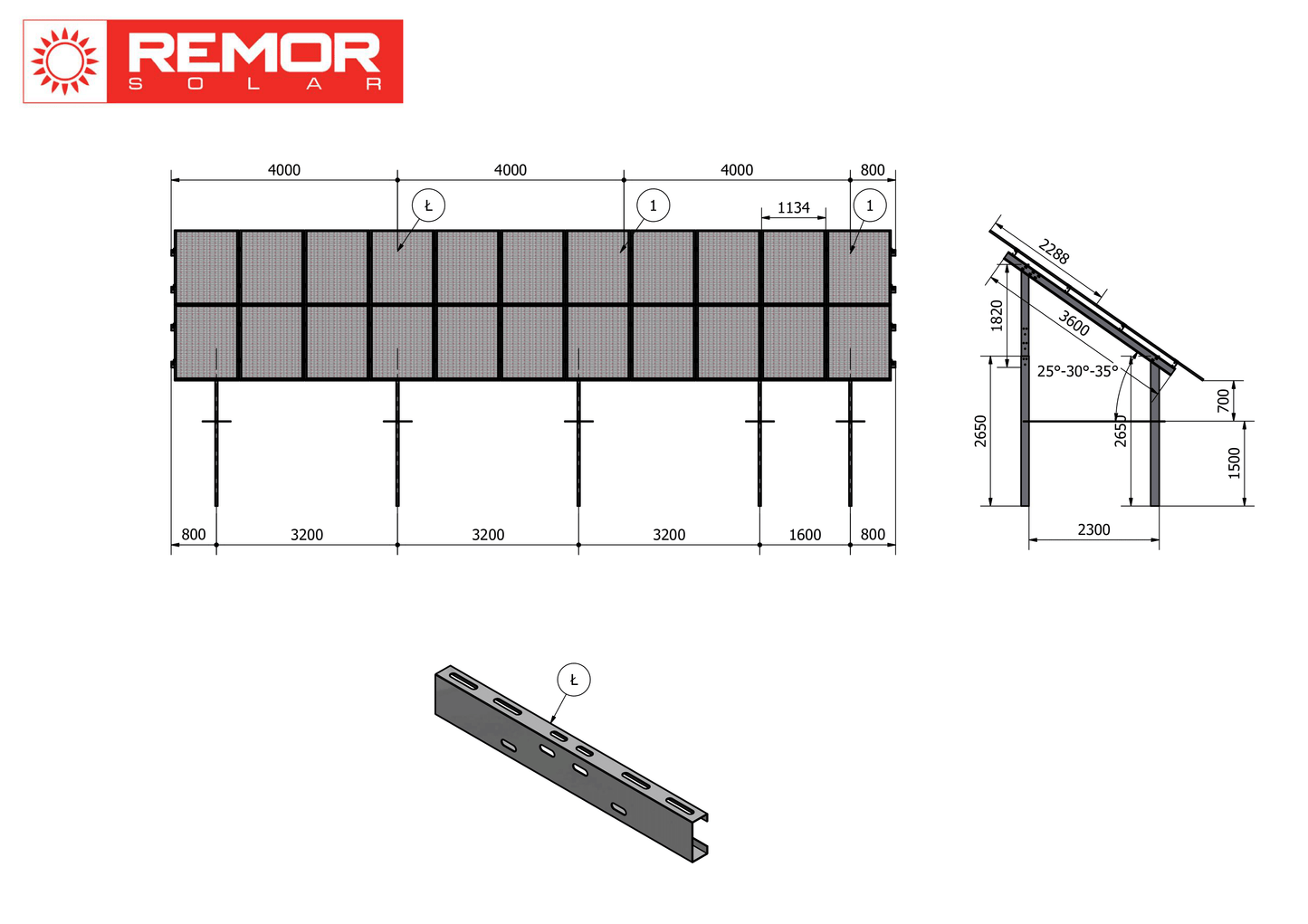 REMOR antžeminė montavimo sistema saulės elektrinei, 22 modulių